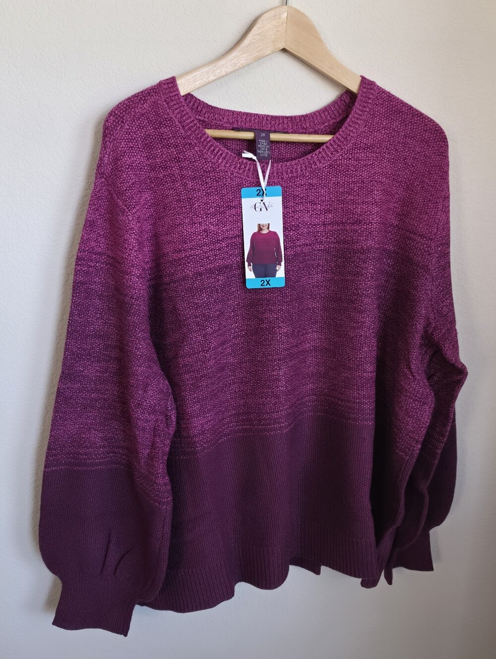 Gloria Vanderbilt Knit Sweater Dark Pink Ombre NWT 2X